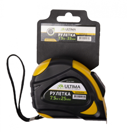 Рулетка Ultima, AutoLock, 7,5 м х 25 мм, обрезиненный корпус, автомат. фиксация Рулетка Ultima, AutoLock, 7,5 м х 25 мм, обрезиненный корпус, автомат. фиксация
