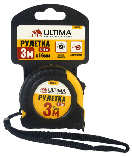 Рулетка Ultima Lite, 3мх16мм, обрезиненный пластиковый корпус